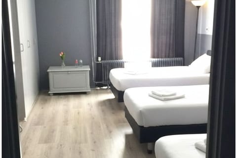 Bright bedroom with two single beds and natural light.