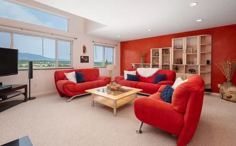 Large, comfortable living room with an amazing view of the mountains.