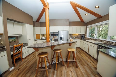 Three can sit up at the counter