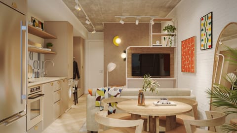 Compact Studio | Private kitchen | Fridge, microwave, oven, stovetop