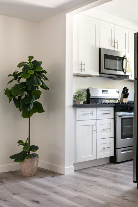 Compact hallway leading to kitchen area