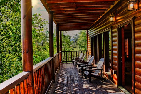 Three massive levels of decks to enjoy the mountain scenery