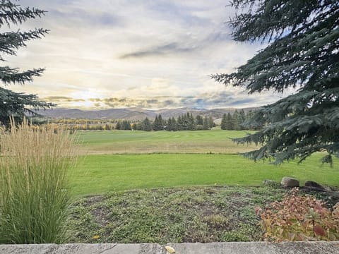 A look at the back yard and hole #1 from the back patio, where the cross country ski course will be in the winter months. Envision lots of snow and snowman making in the winter months