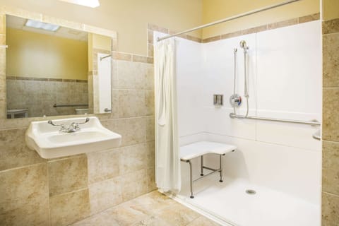 Combined shower/tub, free toiletries, hair dryer, towels