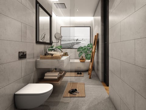 Rainfall showerhead, free toiletries, hair dryer, bathrobes