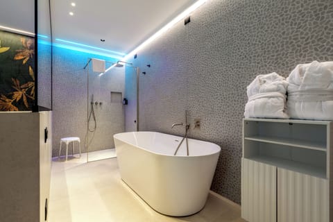 Deluxe Suite, Balcony | Bathroom | Shower, hair dryer, towels, soap