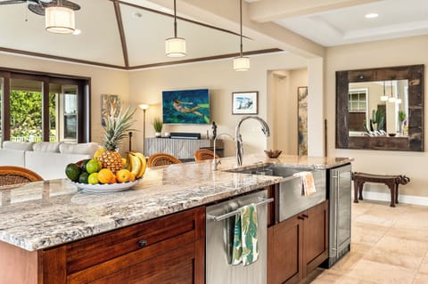 Stunning granite kitchen countertop to talk story and enjoy a casual meal.