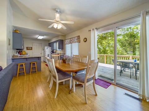Spacious galley kitchen and dining
