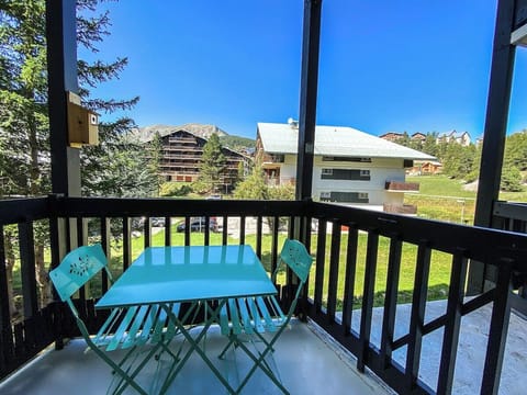 Spacious balcony with mountain views
