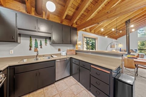 Modern kitchen with ample counter space and sleek cabinetry.