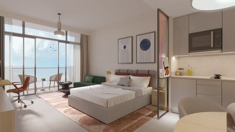 Apartment, 1 Bedroom, Balcony, Sea View | In-room safe, desk, laptop workspace, blackout drapes