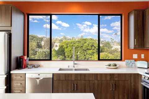 Kitchen sink with outdoor view.