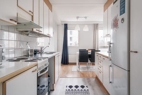 The fully equipped kitchen includes everything you need for cooking: oven, stove, microwave, coffee maker, electric kettle and refrigerator.