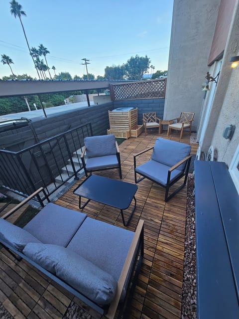 Private gated patio attached to back of the unit and 2 car dedicated carport.