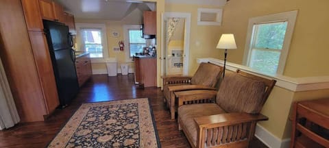 Oversized chairs are very comfy. Stools from the bedroom can be placed in front of the chairs if you like to put your feet up.