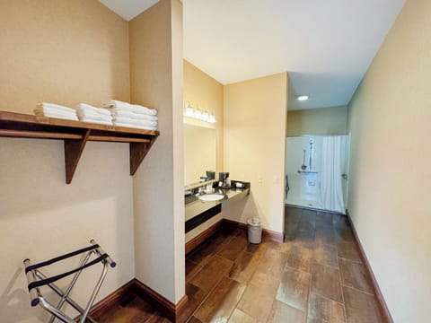 Room, 2 Queen Beds, Accessible | Bathroom | Hair dryer, towels