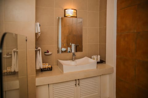 Luxury Beachfront Suite | Bathroom | Shower, rainfall showerhead, free toiletries, hair dryer
