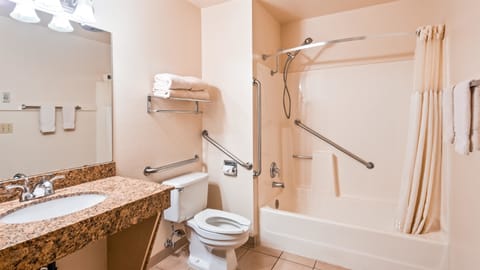 Standard Room, 1 King Bed, Accessible, Non Smoking | Bathroom | Free toiletries, hair dryer, towels