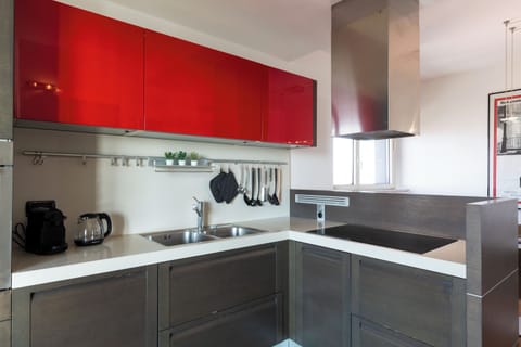 Comfort Double Room, City View | Private kitchen | Full-size fridge, oven, stovetop, dishwasher