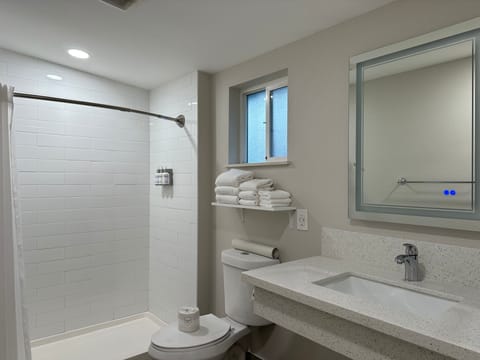 Deluxe Room, 1 King Bed, Fireplace | Bathroom | Shower, eco-friendly toiletries, hair dryer, towels