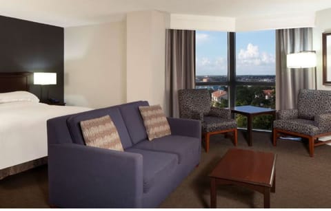 Lounge with coffee while the skyline view steals the show.