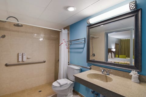 Suite, 1 King Bed, Accessible, Non Smoking (Roll-In Shower) | Bathroom | Hair dryer, towels, toilet paper