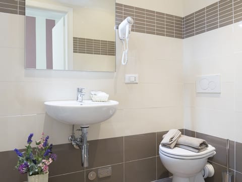 Shower, free toiletries, hair dryer, bidet