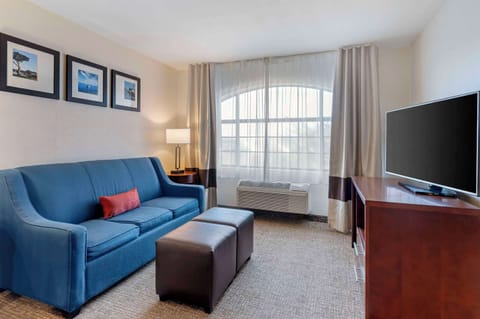 Suite, 1 King Bed, Non Smoking | Desk, laptop workspace, blackout drapes, iron/ironing board