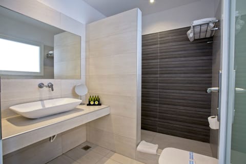 Deluxe Double Room, Pool View | Bathroom | Shower, rainfall showerhead, free toiletries, hair dryer