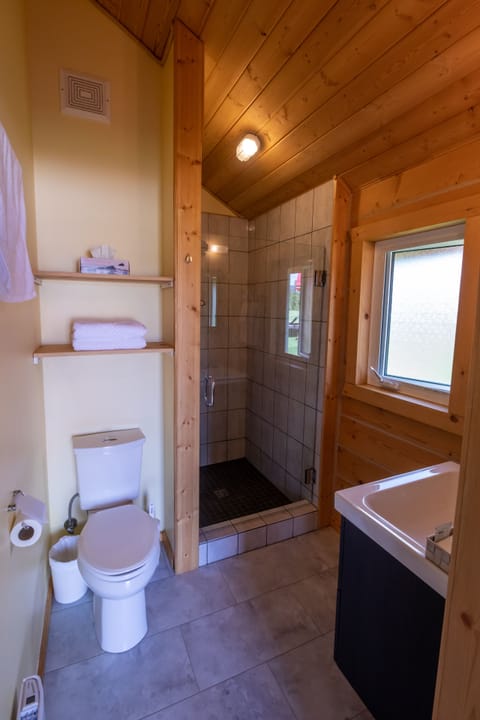 Premium Cabin, 1 Bedroom, Ensuite, Garden Area | Bathroom | Shower, free toiletries, hair dryer, slippers