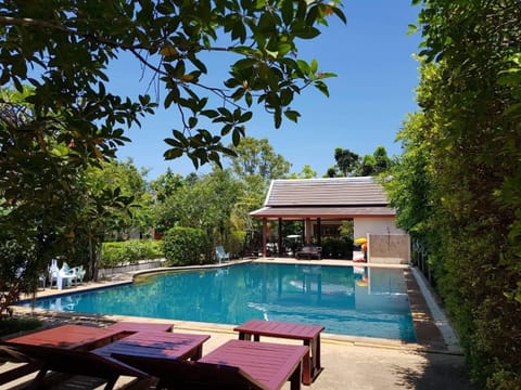 Outdoor pool, sun loungers