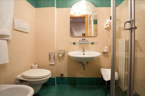 Shower, free toiletries, hair dryer, bidet