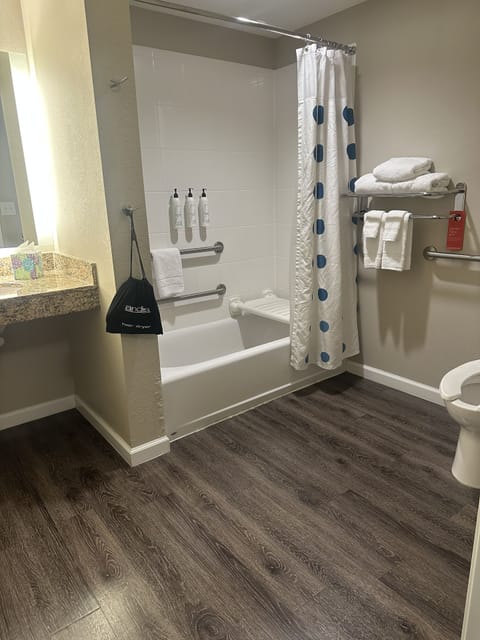 Studio, 1 King Bed with Sofa bed (Mobility Accessible, Tub) | Bathroom | Combined shower/tub, hair dryer, towels