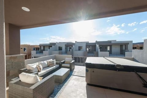 Private porch with view and hot tub