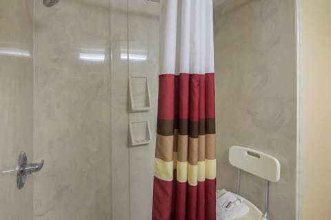 Combined shower/tub, free toiletries, hair dryer, towels