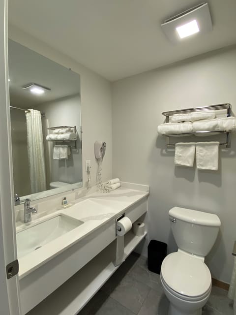 Family Room, 2 Queen Beds, Kitchen (A) | Bathroom | Combined shower/tub, free toiletries, hair dryer, towels