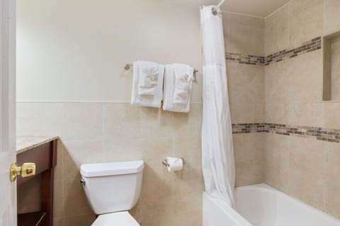 Standard Room - One Queen Bed | Bathroom | Combined shower/tub, free toiletries, hair dryer, towels