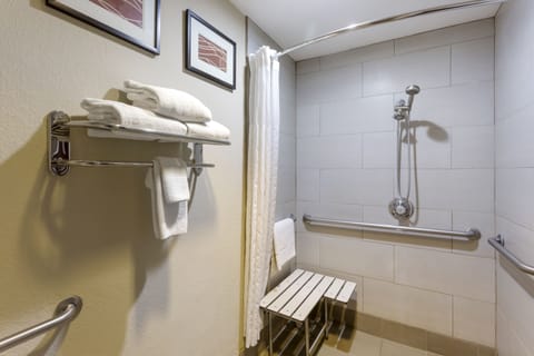 Room, 1 King Bed, Accessible, Non Smoking | Bathroom | Combined shower/tub, hair dryer, towels