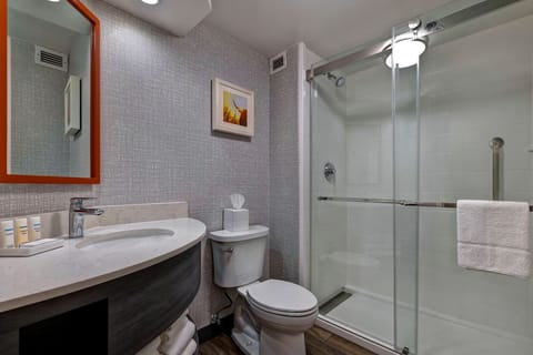 Combined shower/tub, eco-friendly toiletries, hair dryer, towels