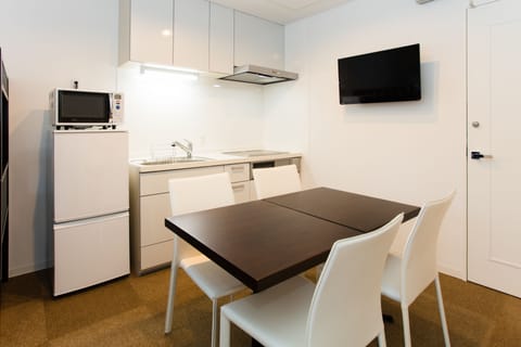 Studio with full kitchen and own bathroom | Private kitchen | Full-size fridge, microwave, stovetop, electric kettle