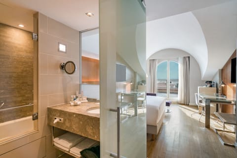 Premium Room, Terrace, Partial Sea View | Bathroom | Rainfall showerhead, designer toiletries, hair dryer, towels