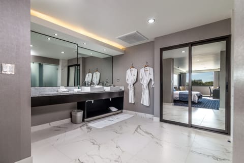 Suite | Bathroom | Shower, free toiletries, hair dryer, towels