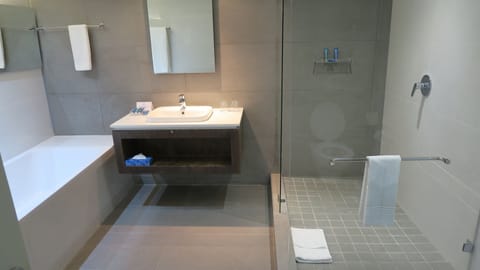 Self Catering Apartment Sea View | Bathroom | Separate tub and shower, hair dryer, towels