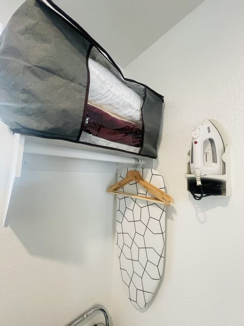 Full Bed w/ Sleeper | Premium bedding, desk, laptop workspace, iron/ironing board