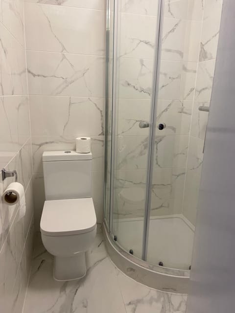 Combined shower/tub, free toiletries, hair dryer, towels