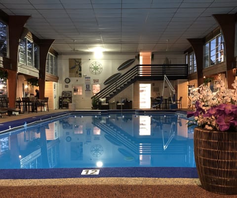 Indoor pool, open 9:00 AM to 8:30 PM, sun loungers