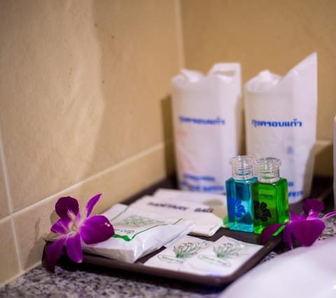 Shower, free toiletries, hair dryer, bidet