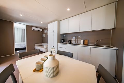 Fridge, microwave, stovetop, espresso maker