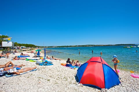 On the beach, scuba diving, snorkeling