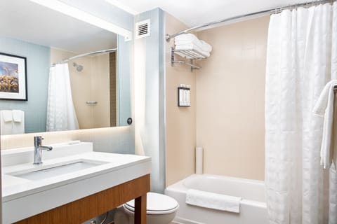 Room, Multiple Beds (2 Queen and Sofa Bed, High Floor) | Bathroom | Designer toiletries, hair dryer, towels
